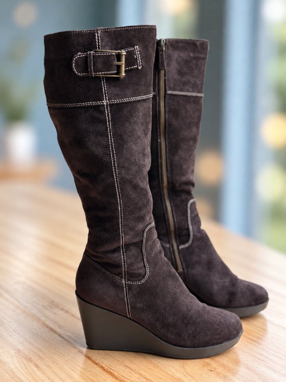 Cole Haan Brown Suede Waterproof Wedge Knee High Boots 6.5